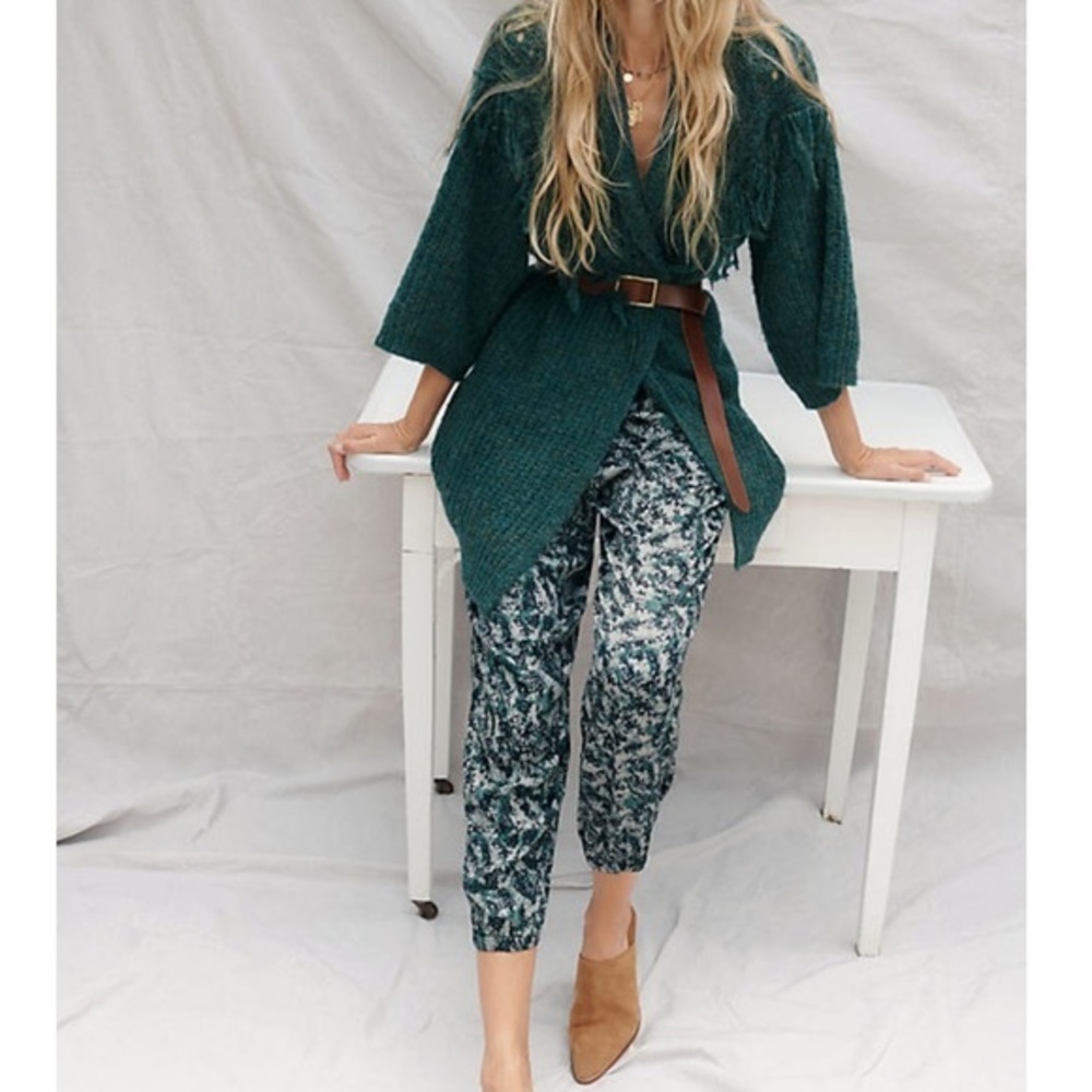 NWT Anthropologie Diandra Pleated Joggers Green Blue Multi 12
